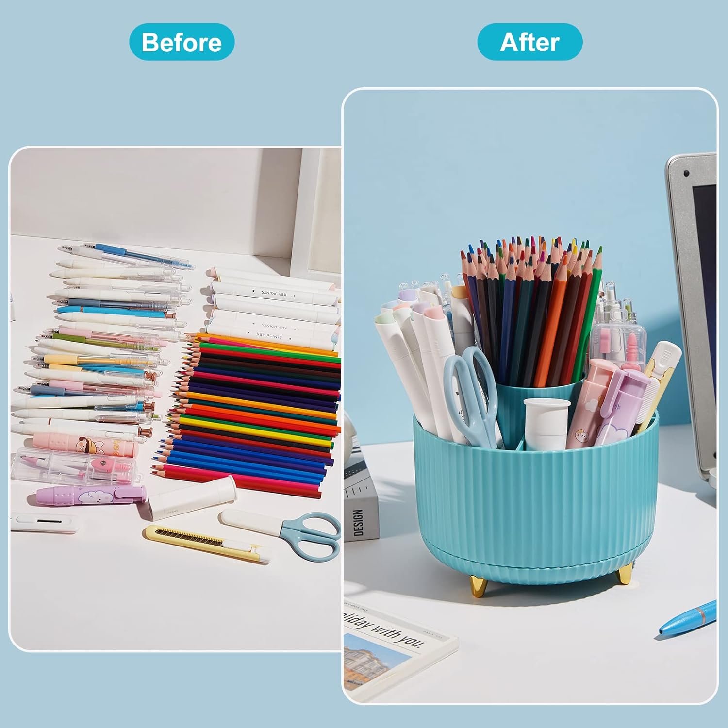 Desk Pencil Pen Holder, Rotating Desk Pen Organizers for Desk, Desktop Storage, Stationery Supplies for Office, School, Home -5 Slots Desk Pencil Pen Holder, Rotating Desk Pen Organizers for Desk, Desktop Storage, Stationery Supplies for Office, School, Home -5 Slots